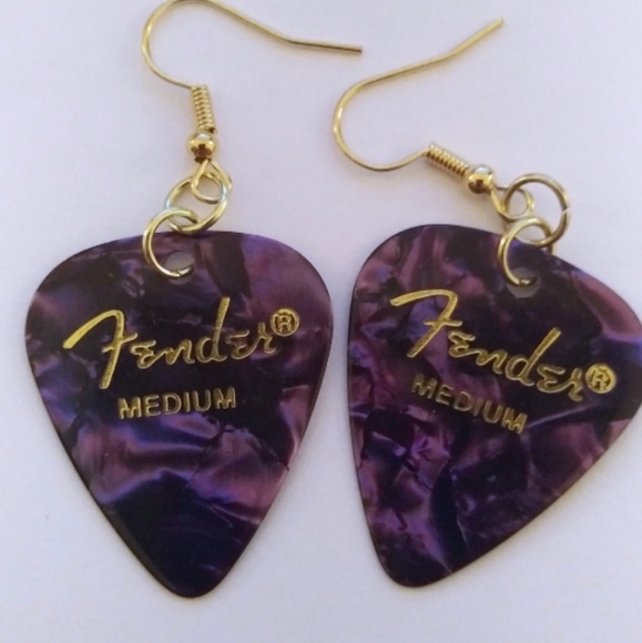 NEW Handmade Colorful Favorite Band Guitar Pick Gold Drop Hook Earrings - Picture 6 of 8